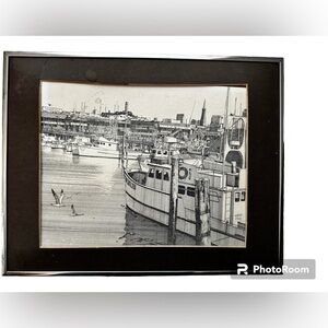 1970’s MARTIN TANG VTG Signed Seattle Waterfront Ink Print In Metal Frame Art